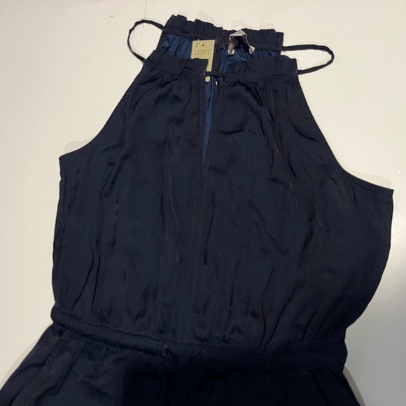 LOFT Midnight Blue Satin Sleeveless Jumpsuit - Picture 6 of 10